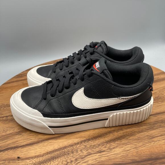Nike Court Legacy Lift Shoes Womens Size 6.5 Black Leather Running Comfort Gym - Picture 3 of 8
